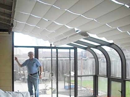 Shades operated with pull cords, 3 at a time.