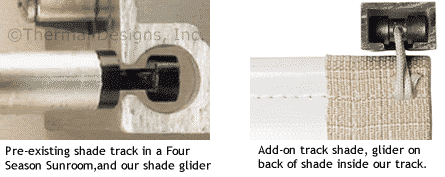 Four Seasons sunroom track gliders and add-on trak glider pictured.